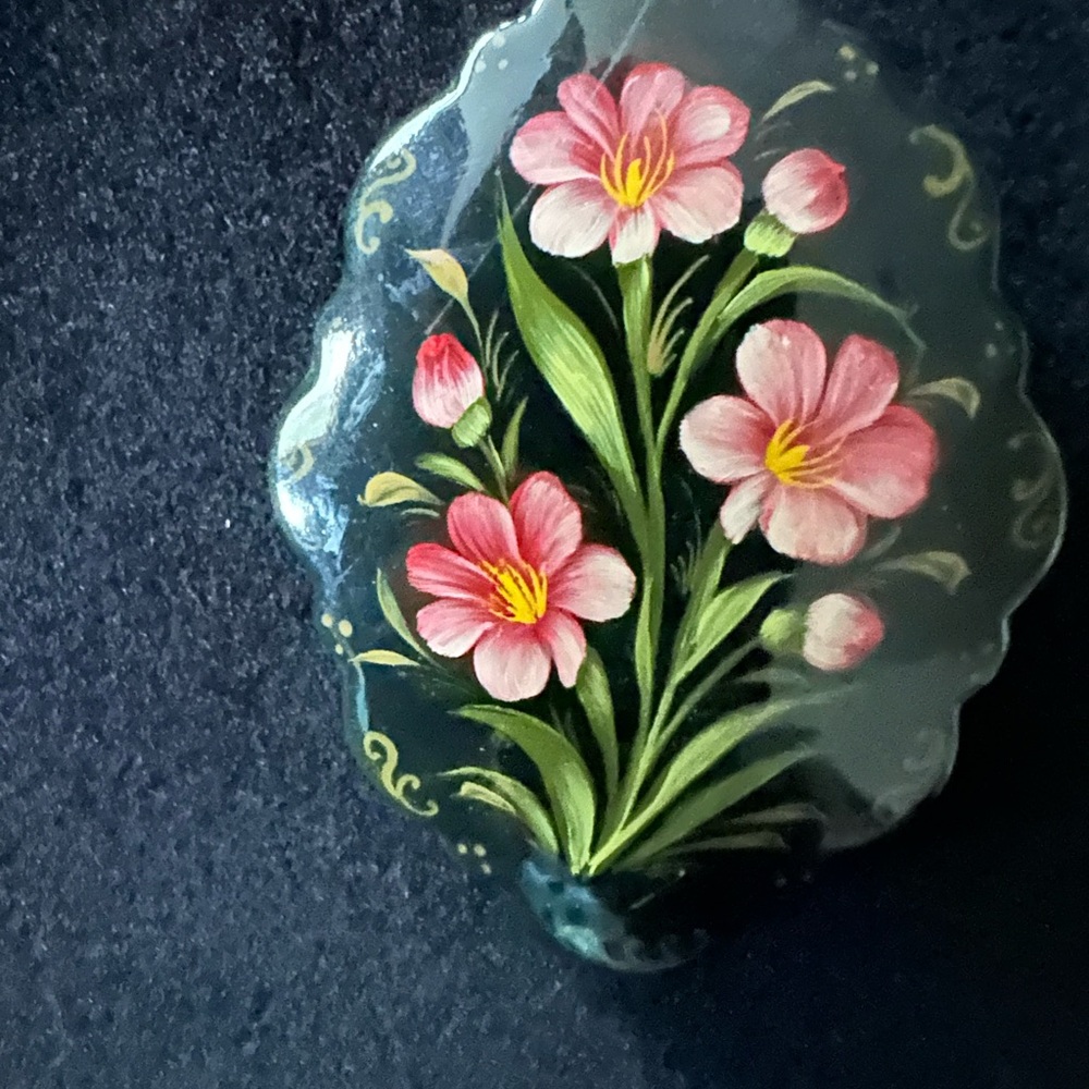 Pink and Green Floral Brooch Jewelry